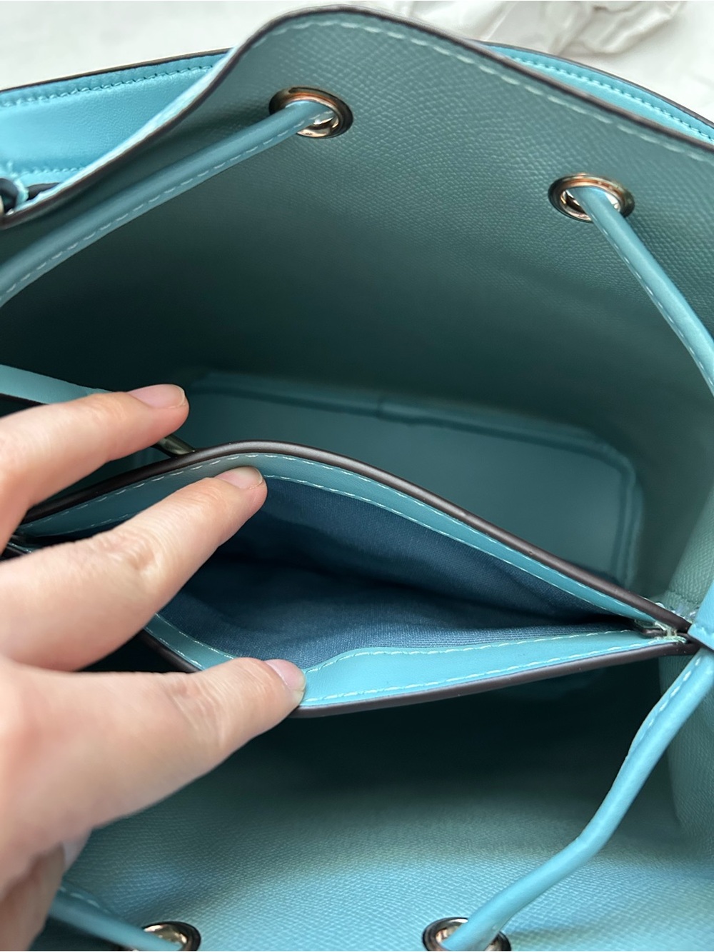 Coach Teal Signature Drawstring Bucket Bag with Pouch - Picture 6 of 8